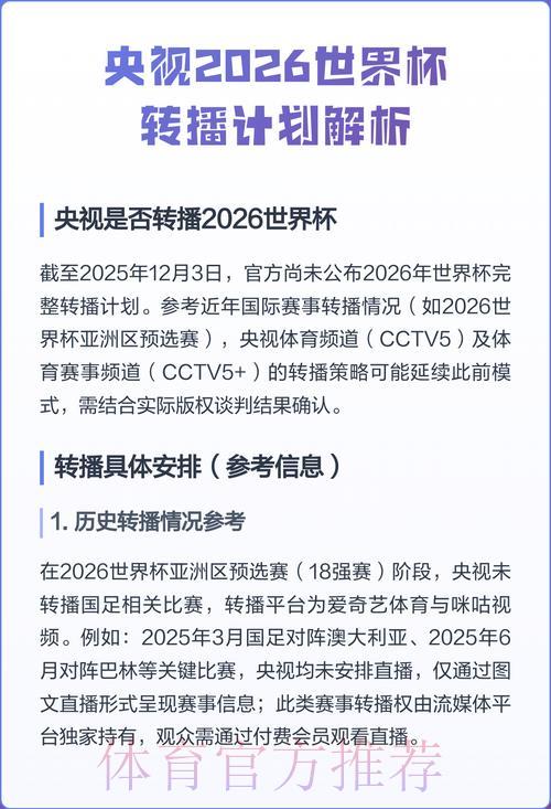 2026年世界杯转播权归属：各大电视台完整名单